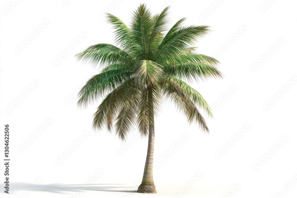 Single tropical coconut palm tree isolated on white. Single tropical coconut palm tree isolated on white.