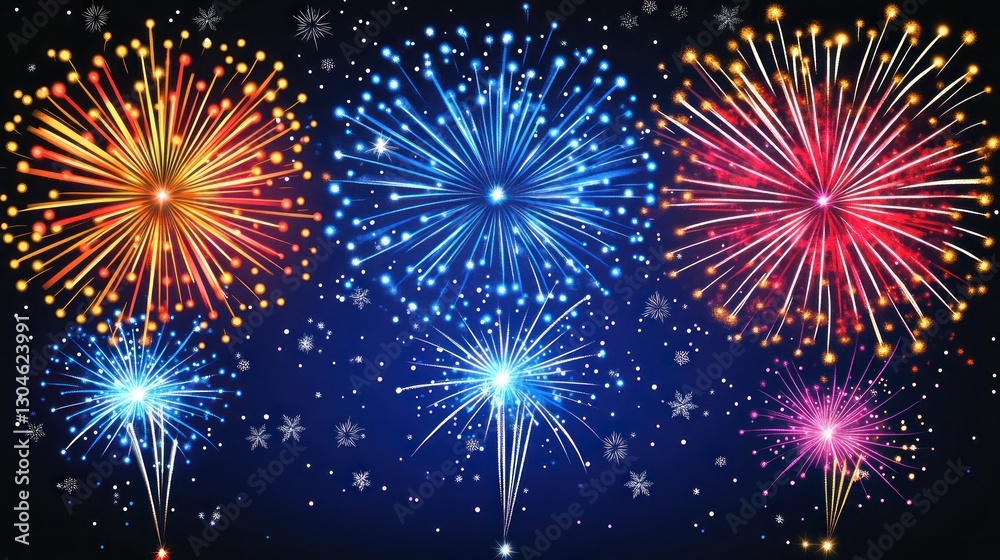 Naklejka premium Spectacular Fireworks Display: A Festive Night Sky