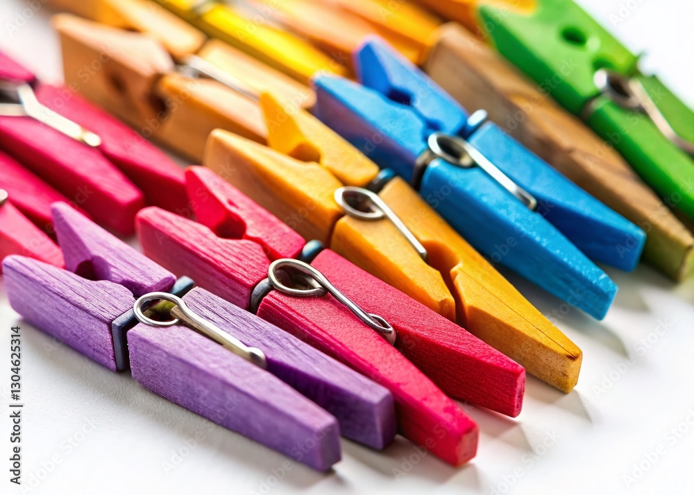 Macro Closeup of Clothespins on White Background - Design Mockup with Space for Text Macro Closeup of Clothespins on White Background - Design Mockup with Space for Text