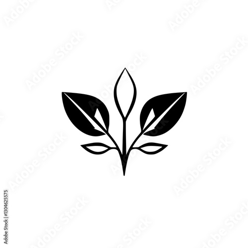 Black leaf-shaped foliage emblem against a white background, minimalist and clean
