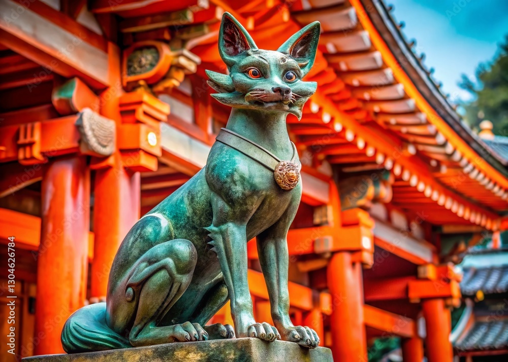 Fototapeta premium Macro Detail of Kitsune Sculpture, Fushimi Inari Shrine, Kyoto, Japan