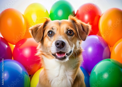 Macro Dog Playful Puppy Colorful Balloons Ball Mouth Closeup