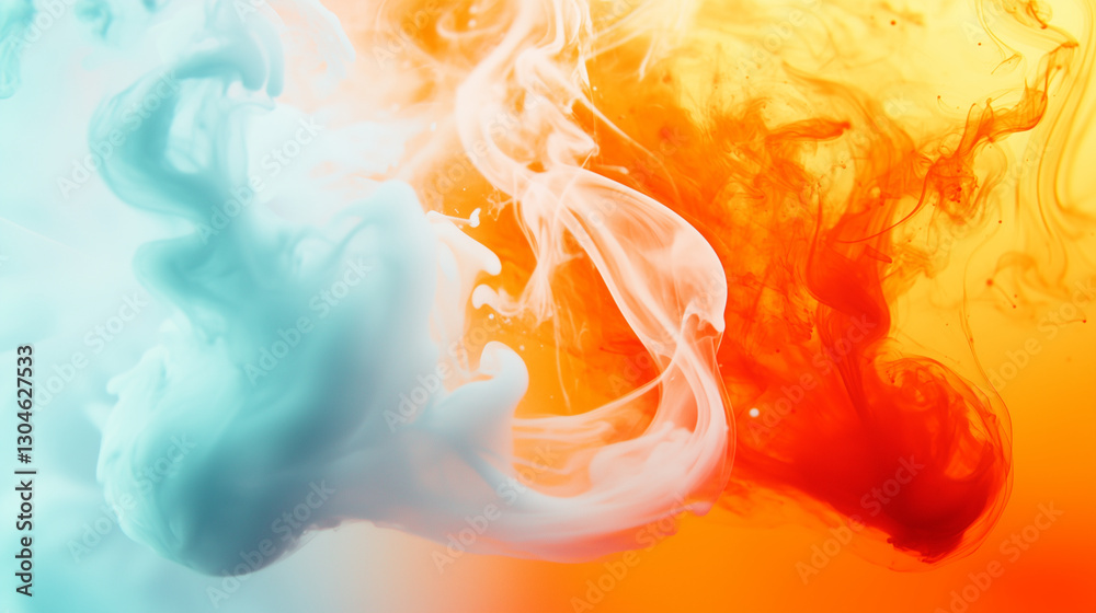 Obraz premium Orange and light blue cloud-like smoke gradient background image