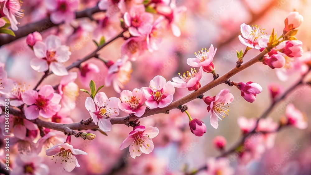 Macro Photography: Delicate Pink Apricot Blossoms on Branch