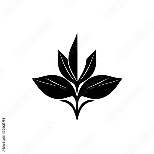 Symmetric Black Leaves: Minimalist, artistic representation of a stylized plant against a white background.