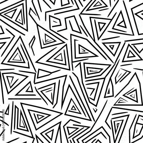 Seamless Hand-Drawn Triangle Pattern – Black and White Abstract Geometric Background, Repeating Tile Design for Fabric, Wallpaper, Packaging, and Modern Graphic Projects