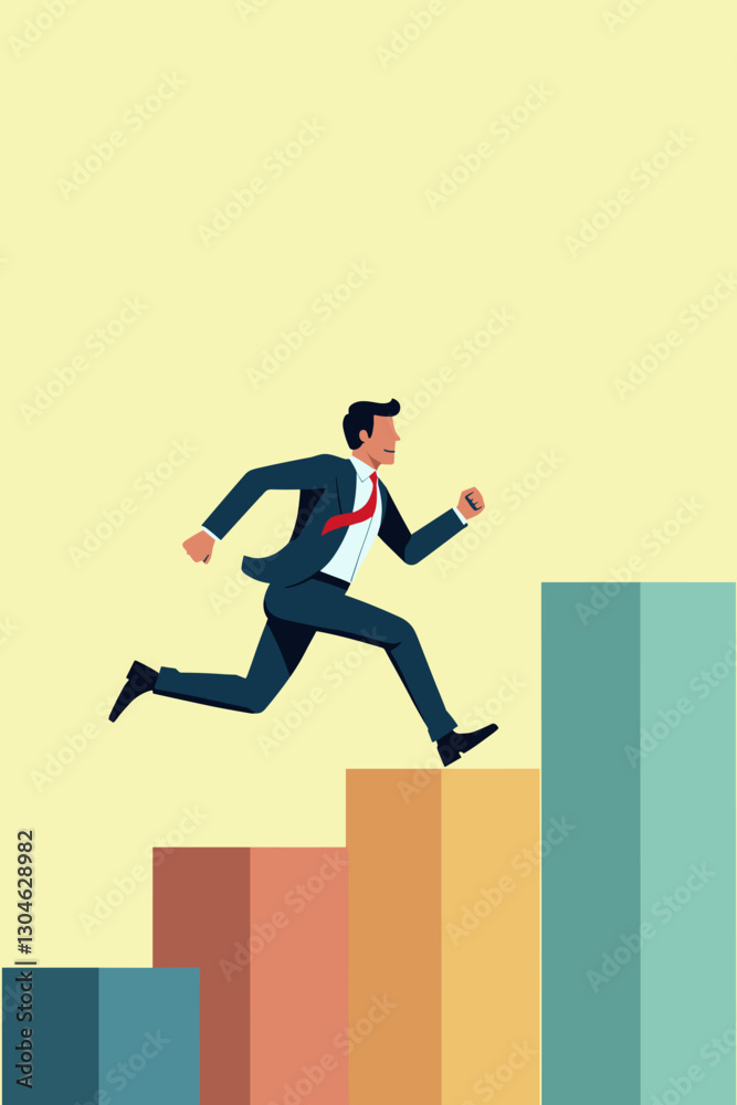 Businessman looking through binoculars towards graphs and charts representing strategic planning and competition analysis Businessman looking through binoculars towards graphs and charts representing strategic planning and competition analysis