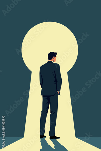 Businessman Standing in Keyhole, Symbolizing Insider Knowledge and Exclusive Company Information