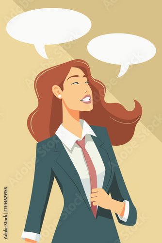 Businesswoman Communicating Through Speech Bubbles and Messages