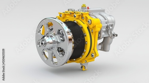 Eye-catching yellow and silver turbocharger assembly highlighting advanced engineering design and high-performance technology
