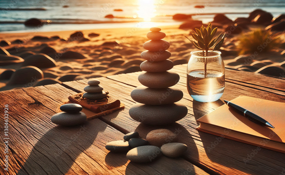 a moment where deliberate and mindful arrangement of stones in a rock cairn represents act of meditation