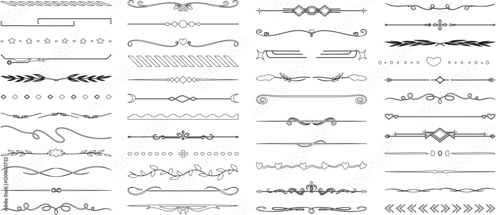 Elegant decorative dividers, ornate line separators, vintage flourish designs, whimsical borders, and charming embellishments for creative projects, invitations, and layouts