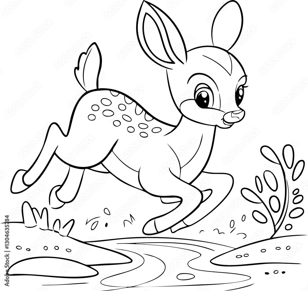 Obraz premium Cute vector illustration of a playful deer in a natural setting, ideal for children's designs and educational materials.