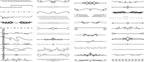 Elegant decorative dividers, ornate line separators, vintage flourish designs, whimsical borders, and charming embellishments for creative projects, invitations, and layouts