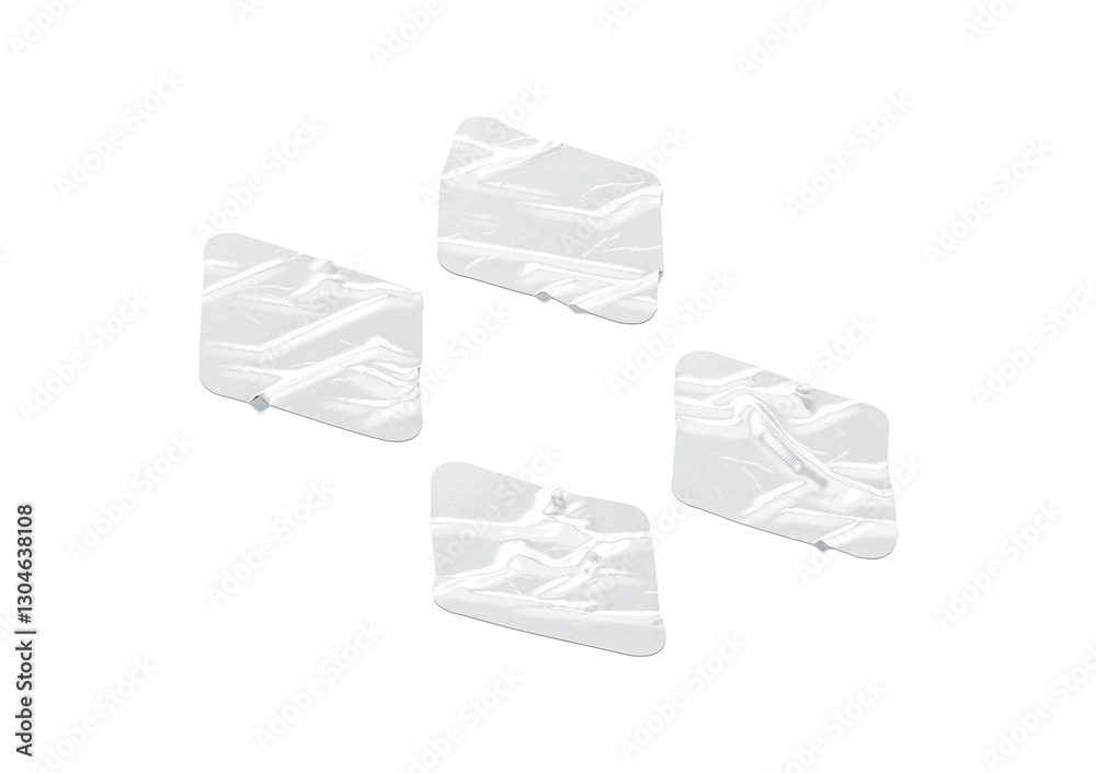 Fototapeta premium Blank white rhomb adhesive crumpled tape mockup set, side view