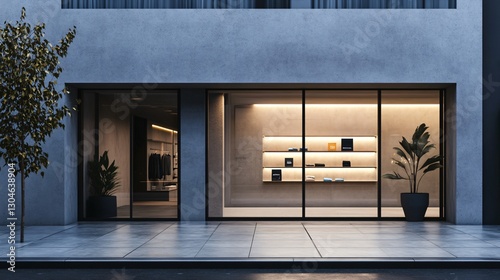 Modern Minimalist Retail Store Front at Night