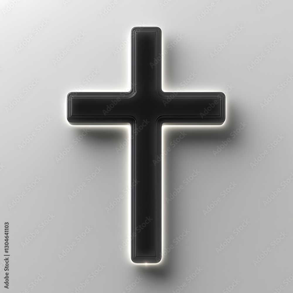 Minimalist Black and White Glowing Cross Design on Stark White Background Minimalist Black and White Glowing Cross Design on Stark White Background