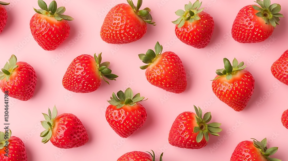 Strawberries arranged on pink background for food art, recipe, or wallpaper design Strawberries arranged on pink background for food art, recipe, or wallpaper design