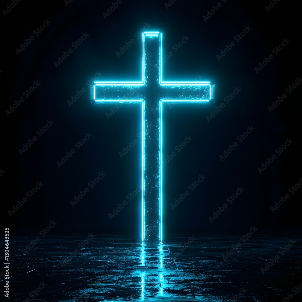 Glowing Minimalist Cross in Sleek Futuristic Reflection Glowing Minimalist Cross in Sleek Futuristic Reflection