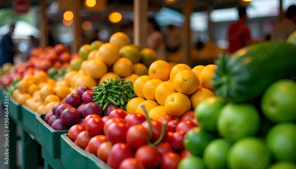 Colorful fruits and vegetables on display at a bustling Thai market, bustling, vegetables Colorful fruits and vegetables on display at a bustling Thai market, bustling, vegetables