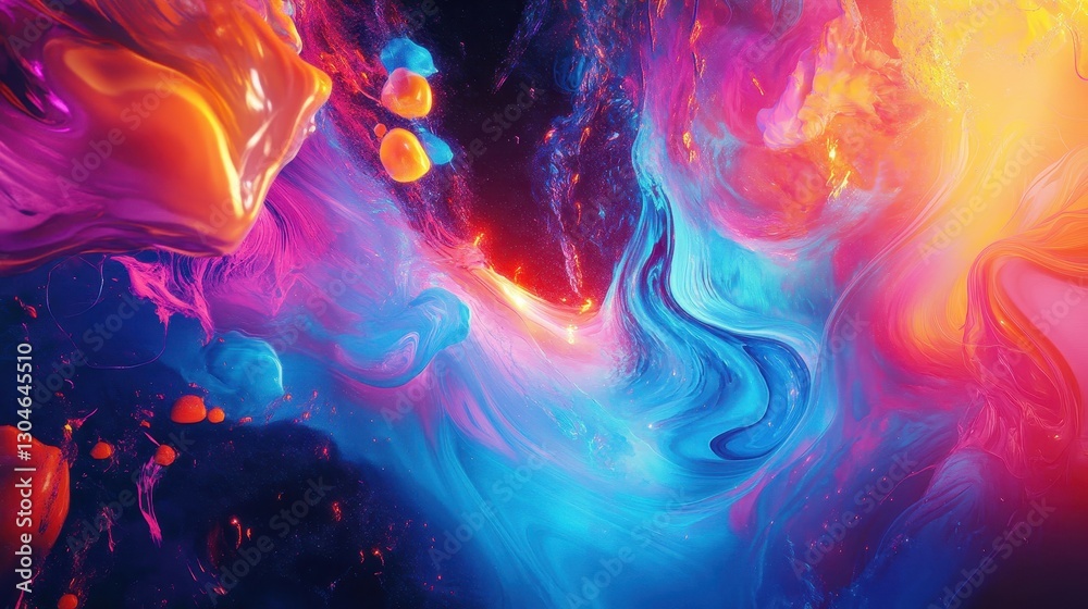 Fototapeta premium Neon explosion wallpaper with swirling liquid colors and glowing fractals creating depth