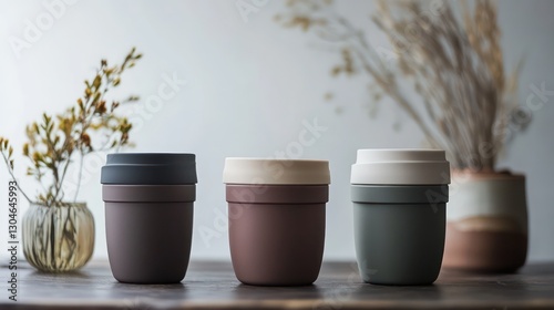 Portable collapsible cups for eco-conscious travelers, set in a minimalist lifestyle scene photo