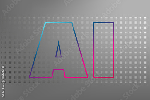 Artificial intelligence. Deep learning. Smart digital technology. AI vector illustration for science, web design, business. Blue pink gradient sign. Gray gradient dotted pattern