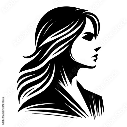 Confident businesswoman profile, black and white vector