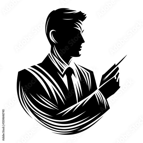 Businessman giving a presentation, black and white vector