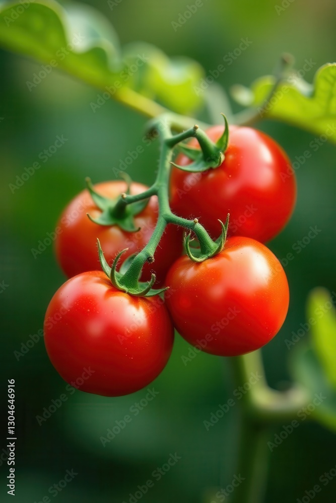 Vibrant red tomatoes clustered on healthy plant , ripe, tomatoes on vine Vibrant red tomatoes clustered on healthy plant , ripe, tomatoes on vine