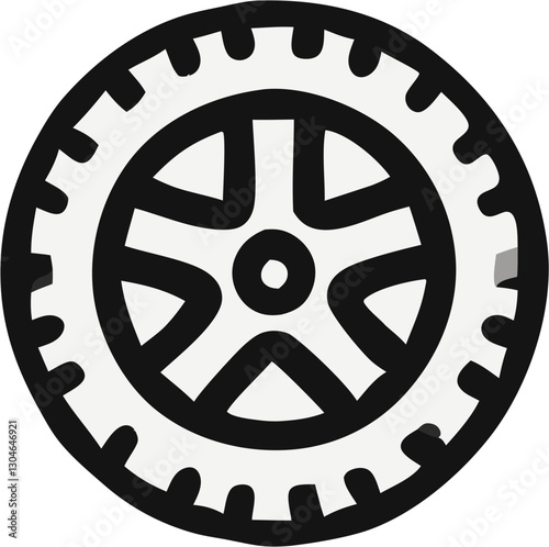 Car wheel icon in black and white.