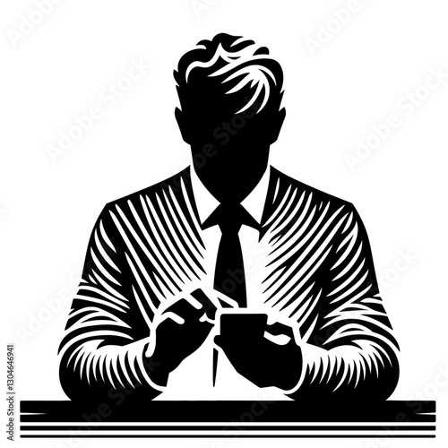 Businessman using smartphone, black and white vector