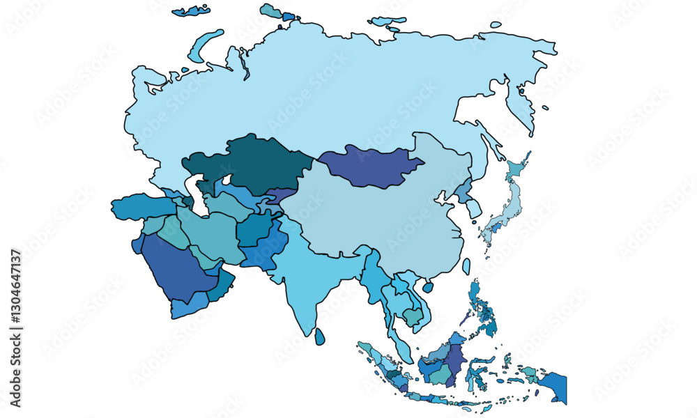 Fototapeta premium Colorful Asia map isolated on white background. for website layouts, background, education, precise, customizable, Travel worldwide, earth geography, political, reports.