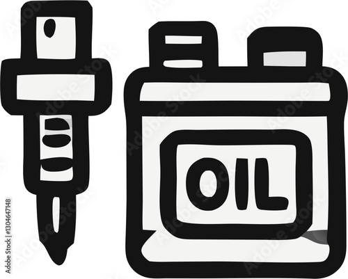 Fuel injector and oil canister icon.