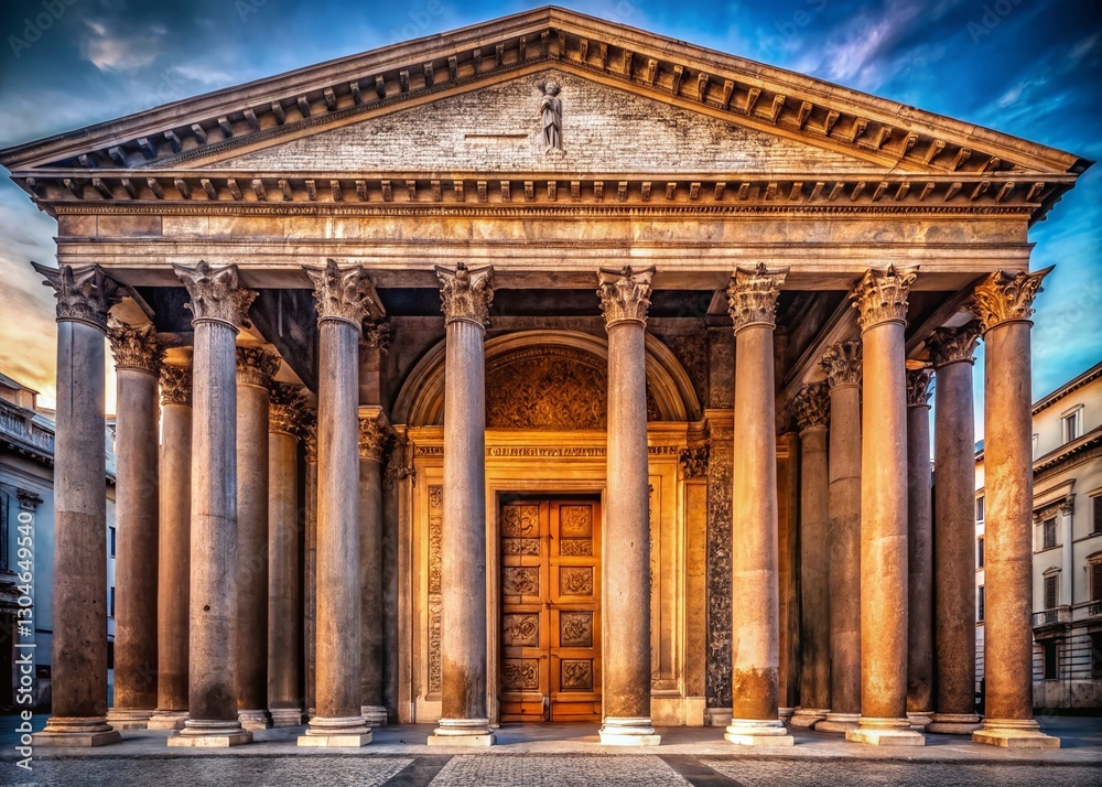 Obraz premium Majestic Pantheon Entrance: Rome, Italy - Ancient Roman Architecture Stock Photo
