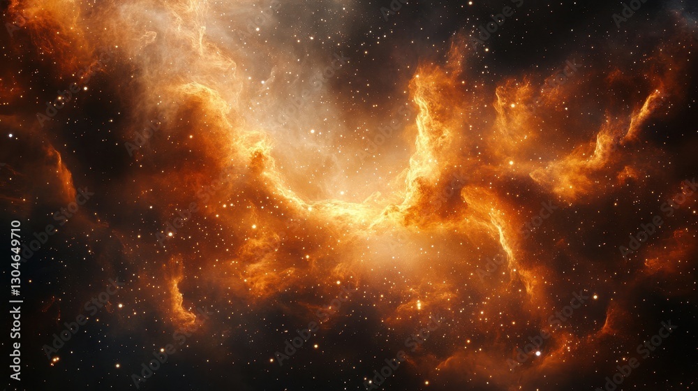 Fototapeta premium Deep space backdrop with golden dust and glowing orange nebula formations