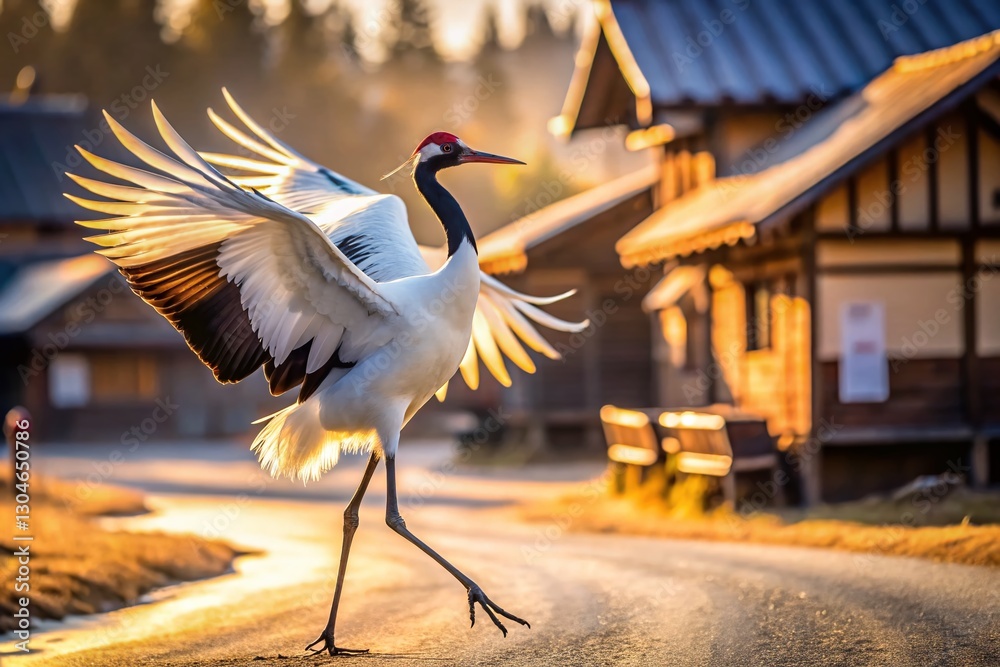 Fototapeta premium Majestic Red-Crowned Cranes Dancing in Tsurui Village, Japan - Wildlife Photography