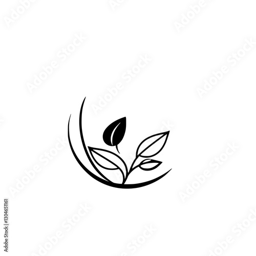 Botanical elegance: Simple, minimalist, and graphic design of an elegant plant with stylized leaves, on a white background.