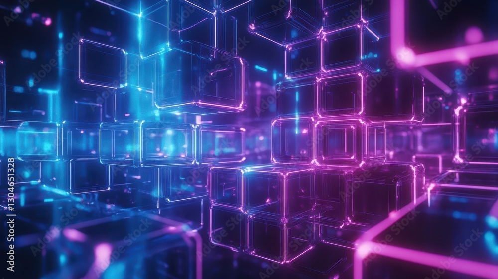 Futuristic neon grid backdrop with hexagonal patterns and glowing reflections Futuristic neon grid backdrop with hexagonal patterns and glowing reflections