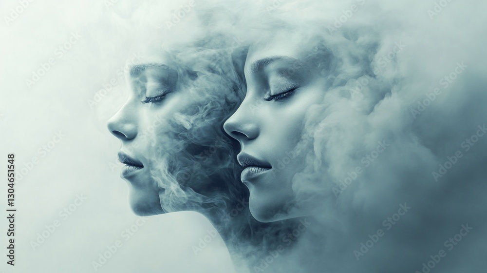 Twin women, smoke, ethereal, profile, studio, serene, background, art, fantasy, poster Twin women, smoke, ethereal, profile, studio, serene, background, art, fantasy, poster