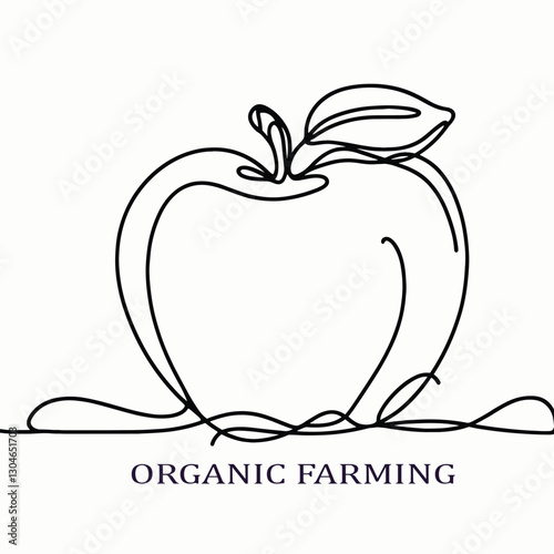 Organic Farming Apple One-Line Illustration Simple Natural Produce Artwork