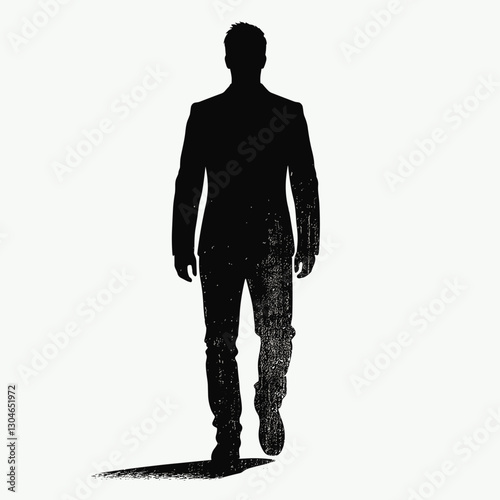 Silhouette of a Man Walking in Suit - Black and White Line Art Illustration