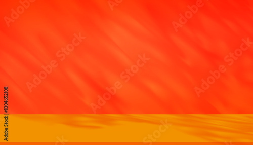 Autumn background scene with shadow leaves on orange wall,Yellow floor,Studio room with sunlight for thanksgiving,Holiday banner.Natural seasonal for fall season product design