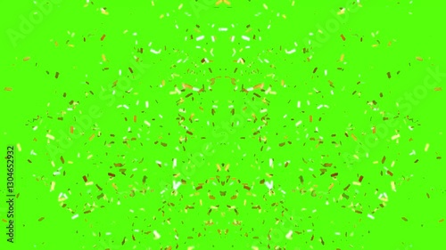  Colorful 2D animation of confetti falling on a green screen