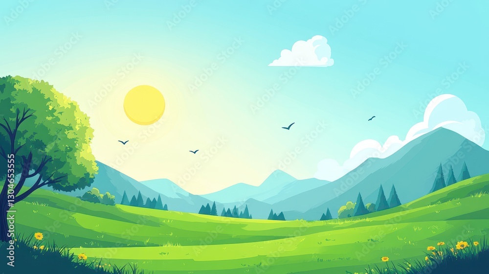 A bright sunny day over a vast green grassy landscape A bright sunny day over a vast green grassy landscape