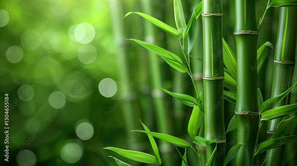 Obraz premium Bamboo leaves. The sun is shining through the leaves. Leaves are green and lush.