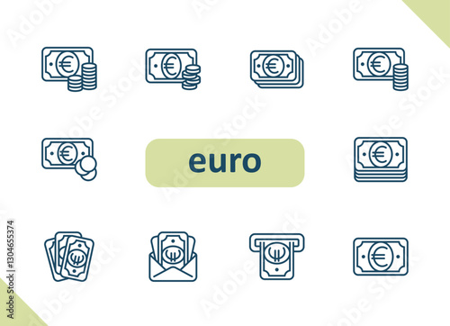 Euro icons. Currency, money, payment, cash, savings, investment vector icon set