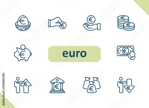 Euro icons. Money, currency, payment, savings, investment vector icon set