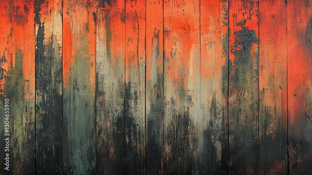 Obraz premium Weathered wood planks with bright orange and dark areas for backgrounds
