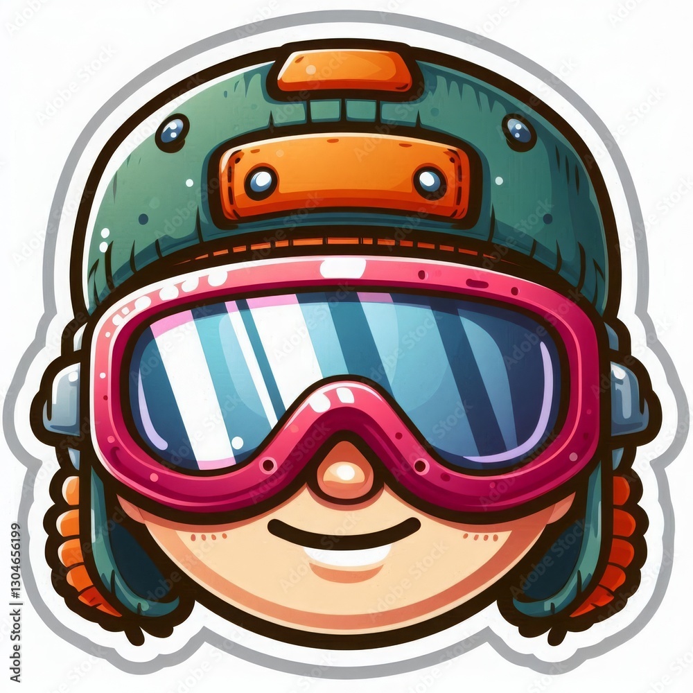 Obraz premium Cartoon face with helmet and goggles, smiling expression, colorful design